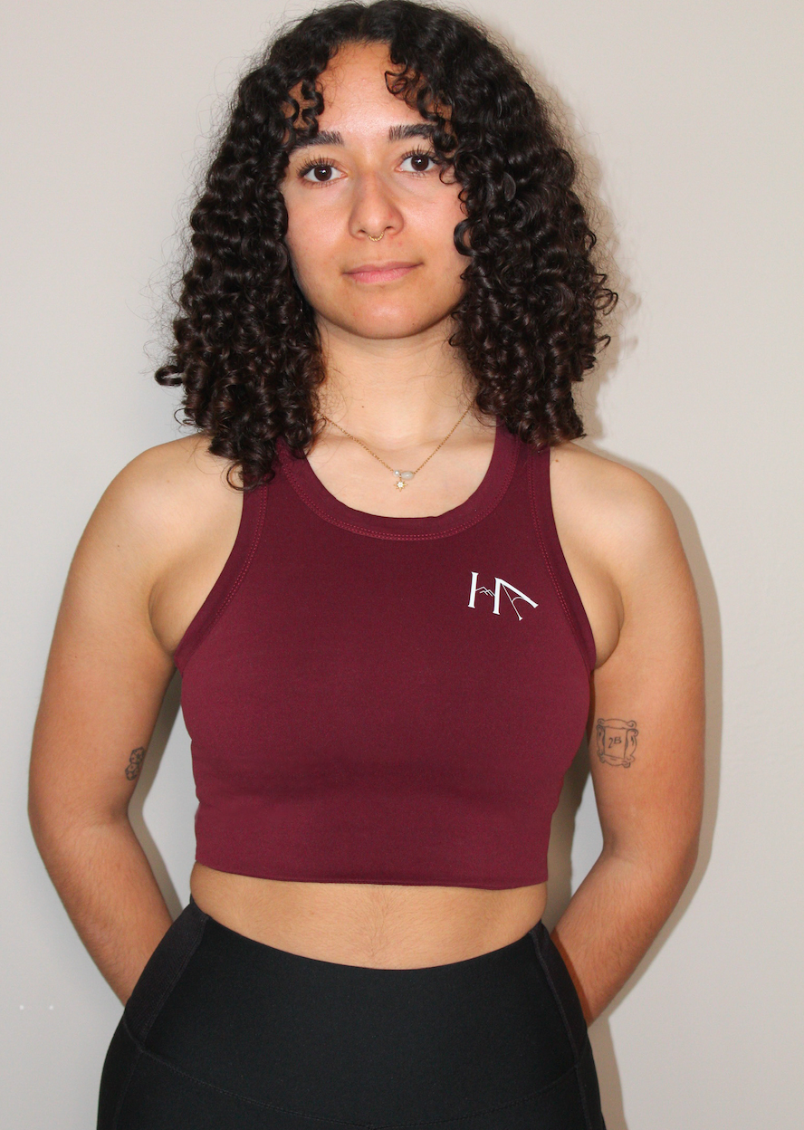 Brassière de sport bordeaux sans armature – maintien fort pour femme Hastya